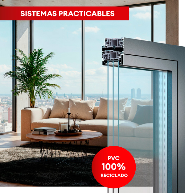 AluNext 76. Sistema practicable aluminio con núcleo de PVC.